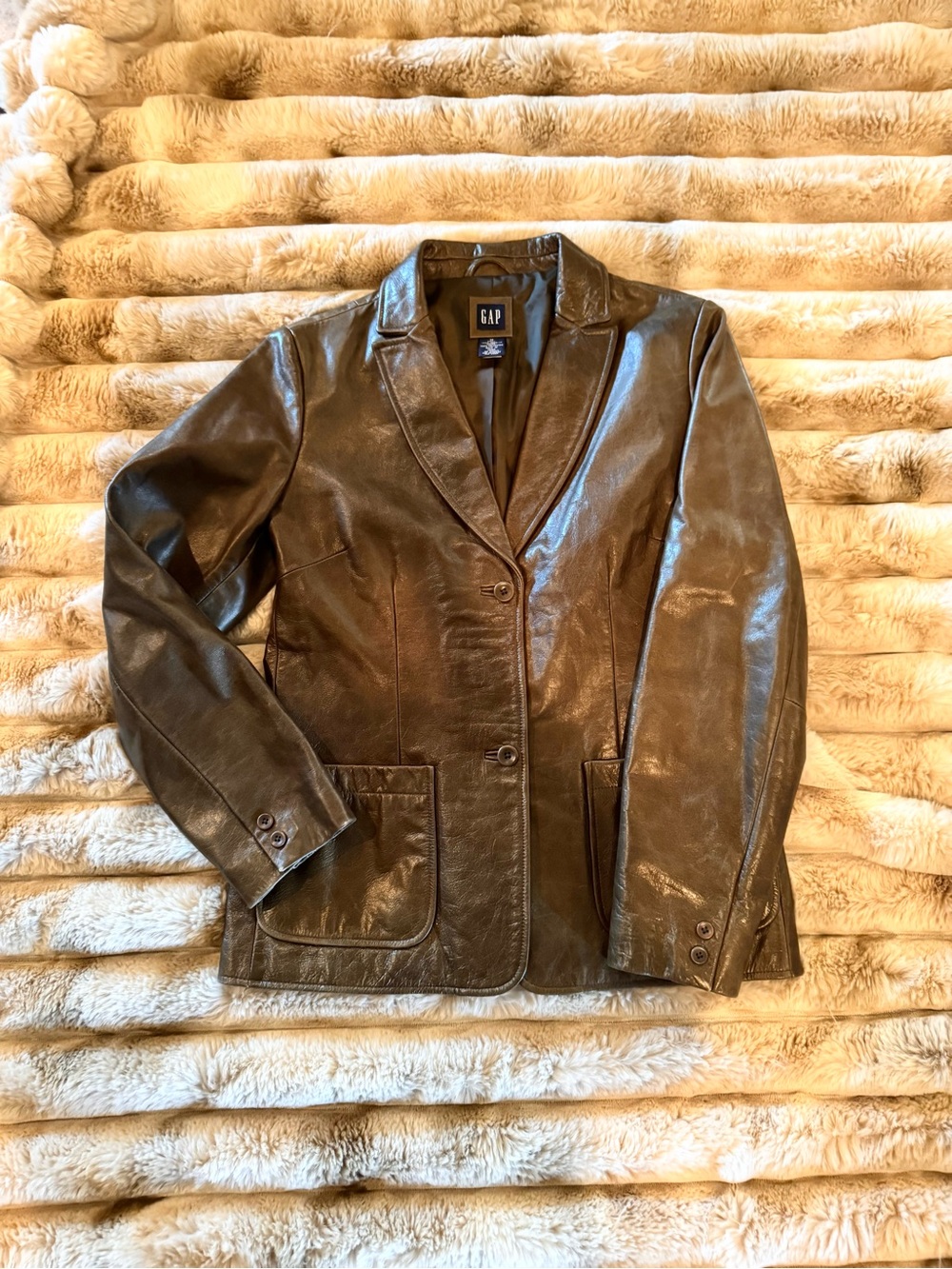 GAP Women's Dark Olive Green Leather 2-Button Blazer